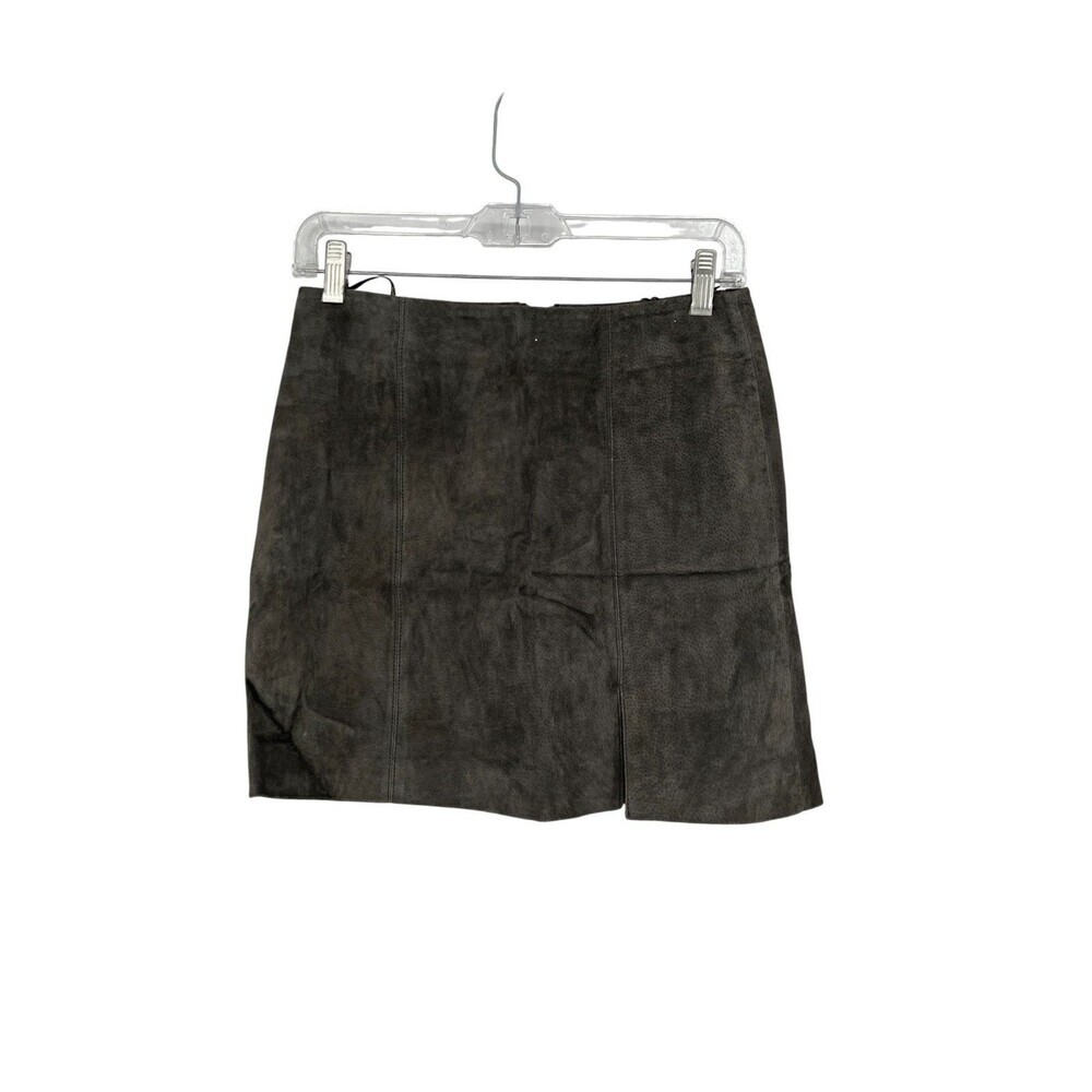 Blank NYC Mini Skirt Women's Size 25 Brown Suede Leather Zip Up NEW